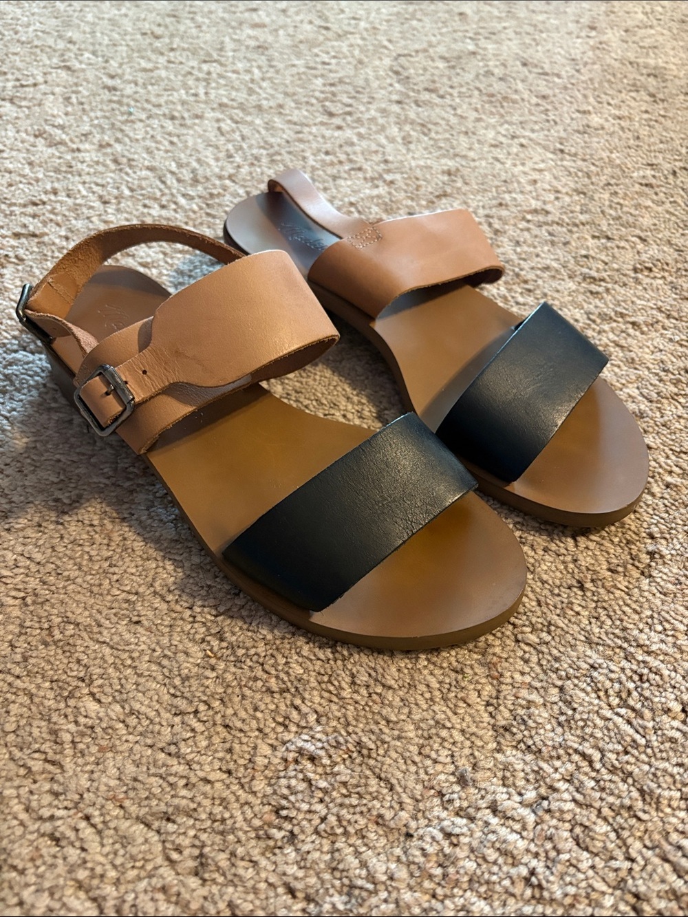 Madewell The Elena Slingback Colorblock Sandals Size 8.5 Black Tan minimalist